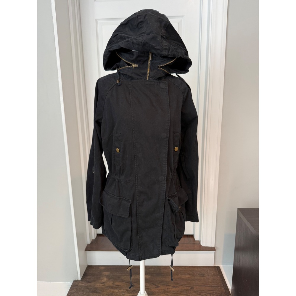 Willow & Clay Black Utility Field Jacket Hooded Cotton medium